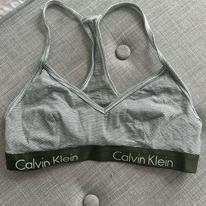 Calvin Klein Black & White Striped Racerback Sports Bra